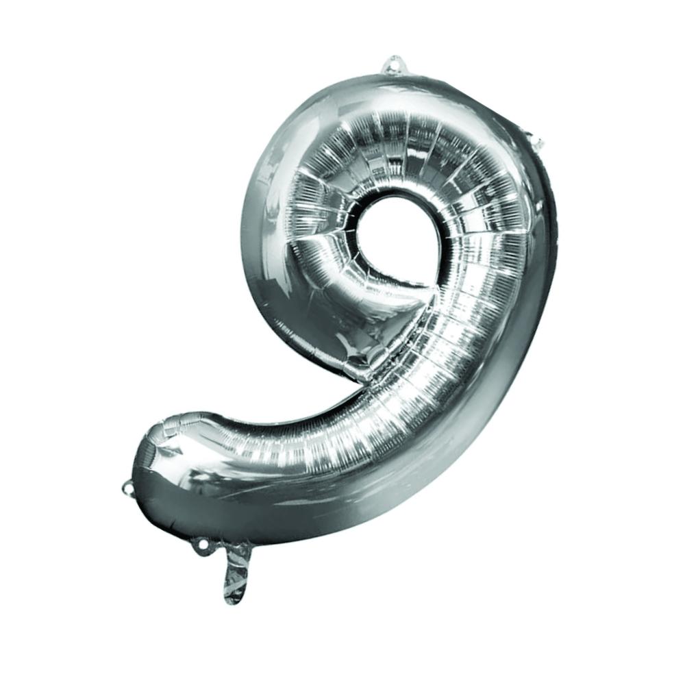 Foto 3 pulgar | Globo Metálico de Número Nueve Gigante 80cm Plateado