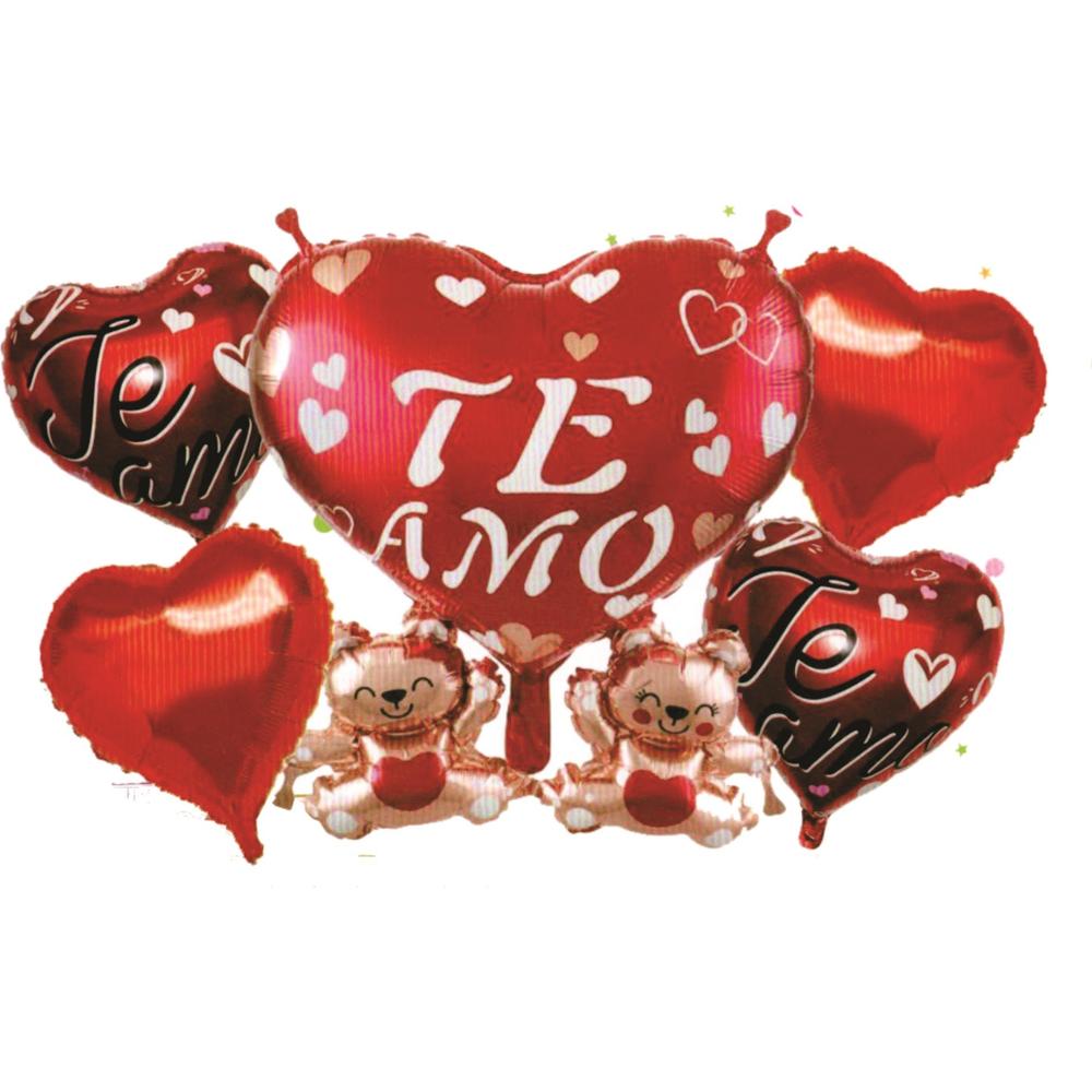 Foto 2 pulgar | Kit 5 Globos Metalizados Te Amo Corazones y Ositos