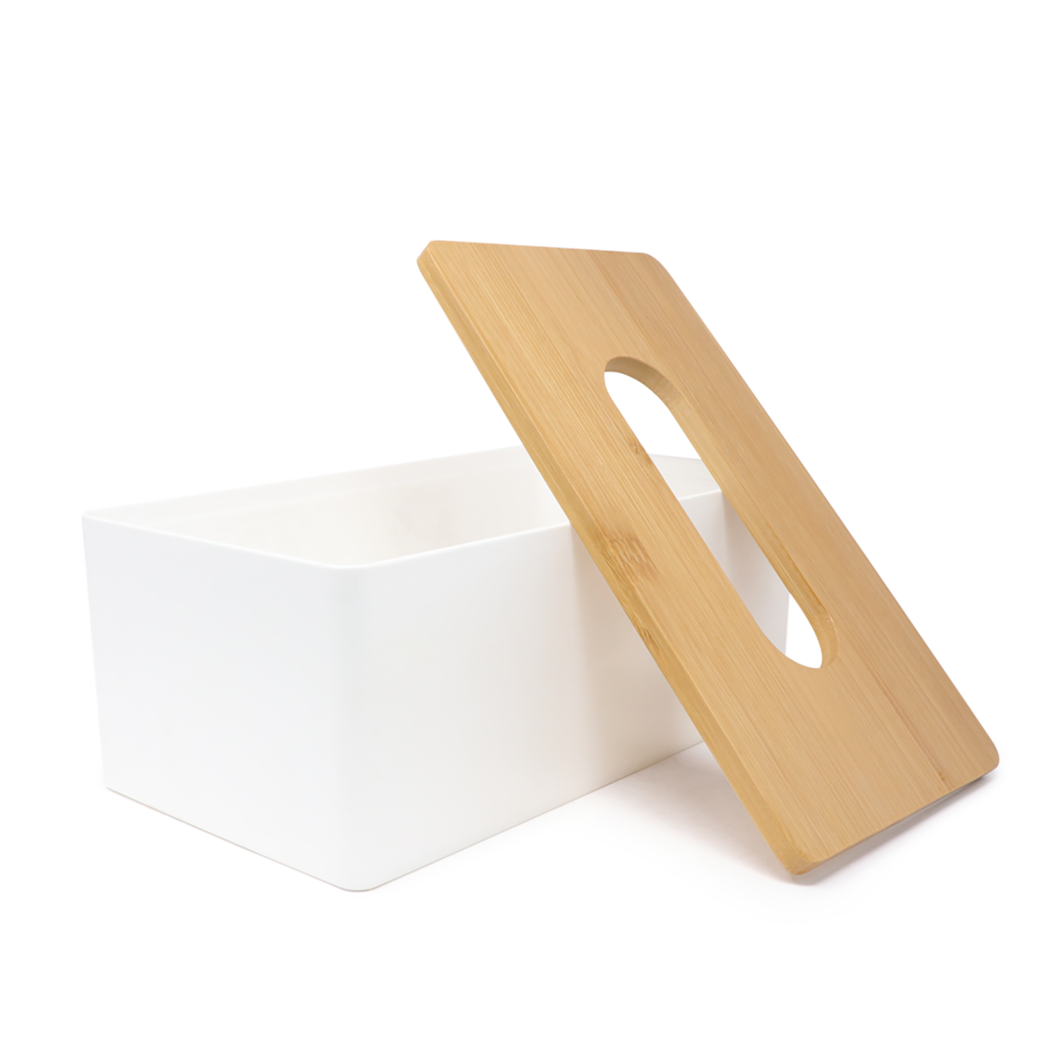 Foto 3 pulgar | Caja para Pañuelos Ideën Rectangular Blanca con Tapa de Bambú