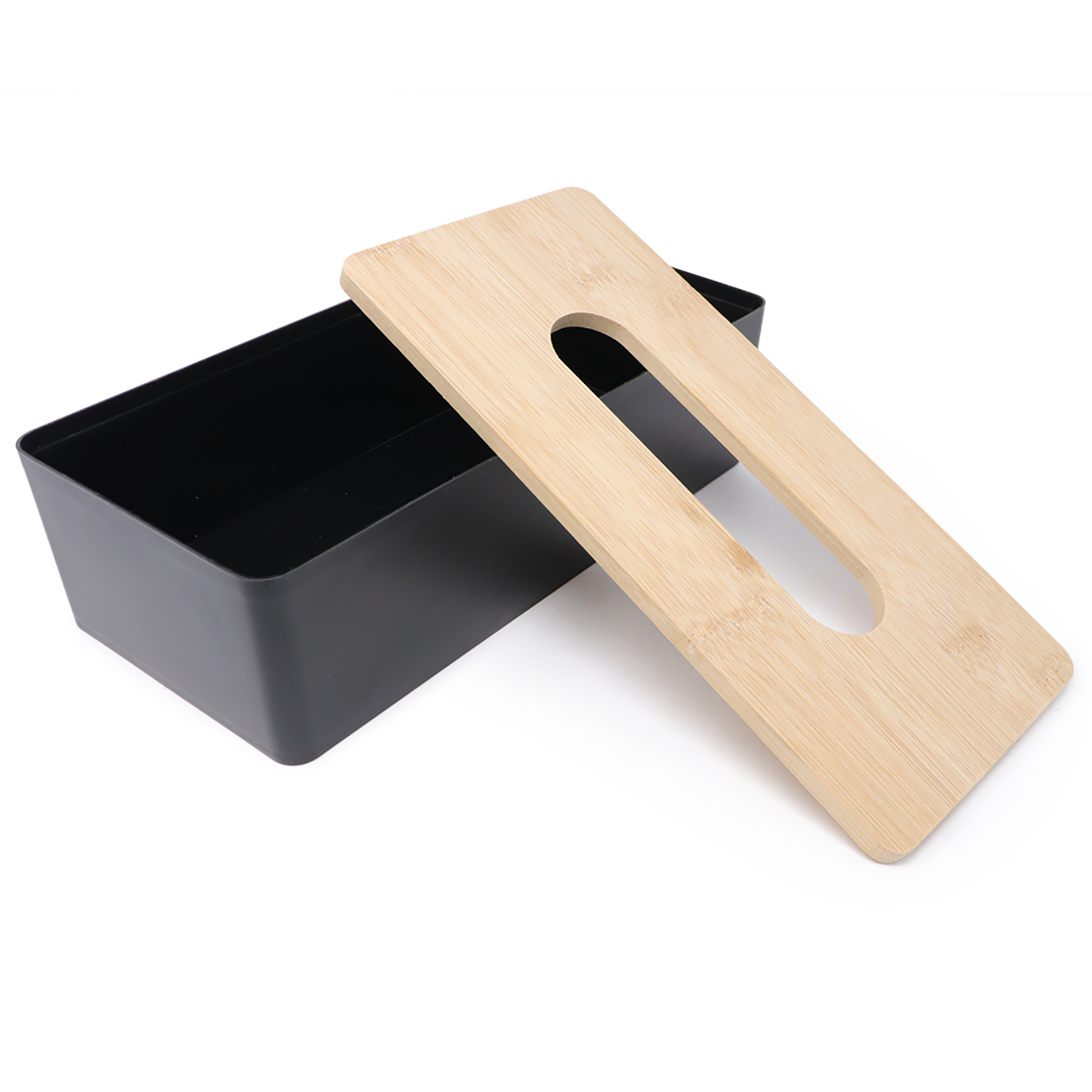 Foto 3 pulgar | Caja para Pañuelos Ideën Rectangular Negro con Tapa de Bambú
