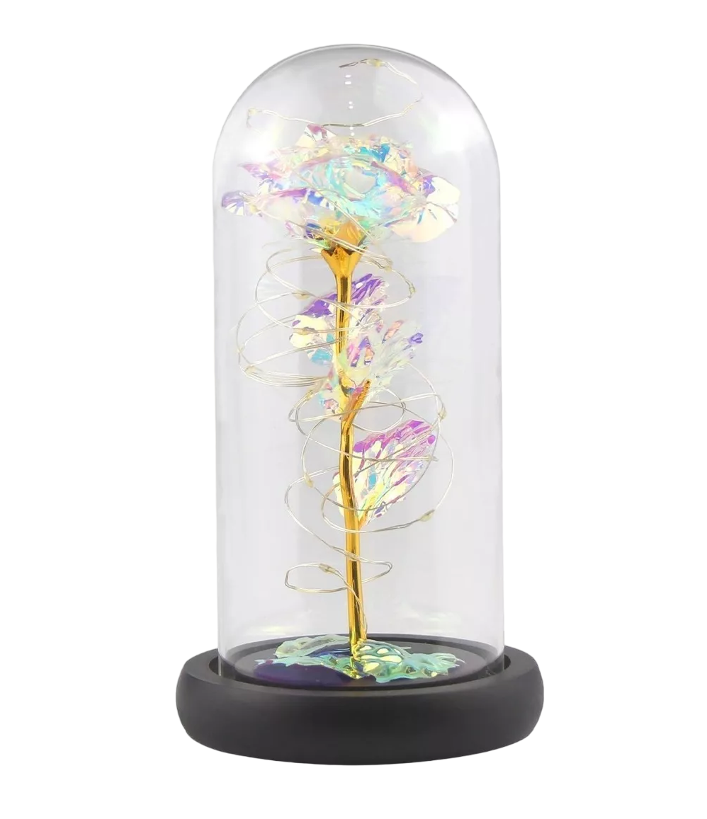 Botella Flor Rosa Eterna con Luz Led Multicolor
