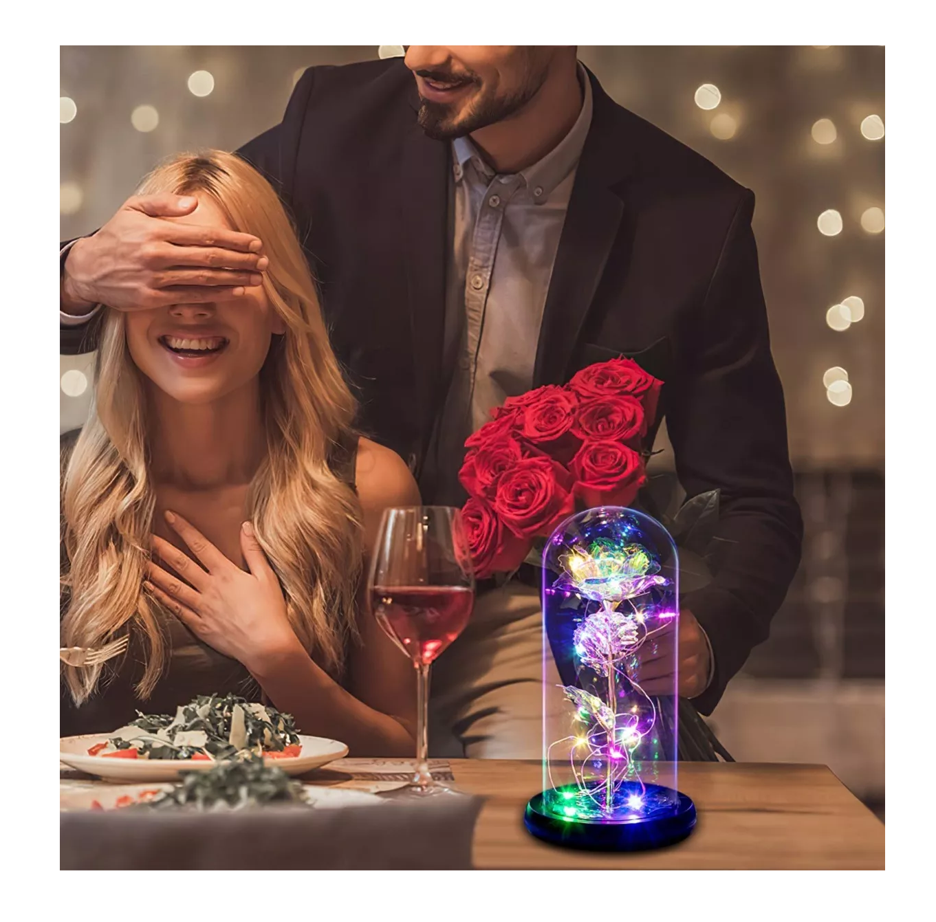 Foto 5 | Botella Flor Rosa Eterna con Luz Led Multicolor