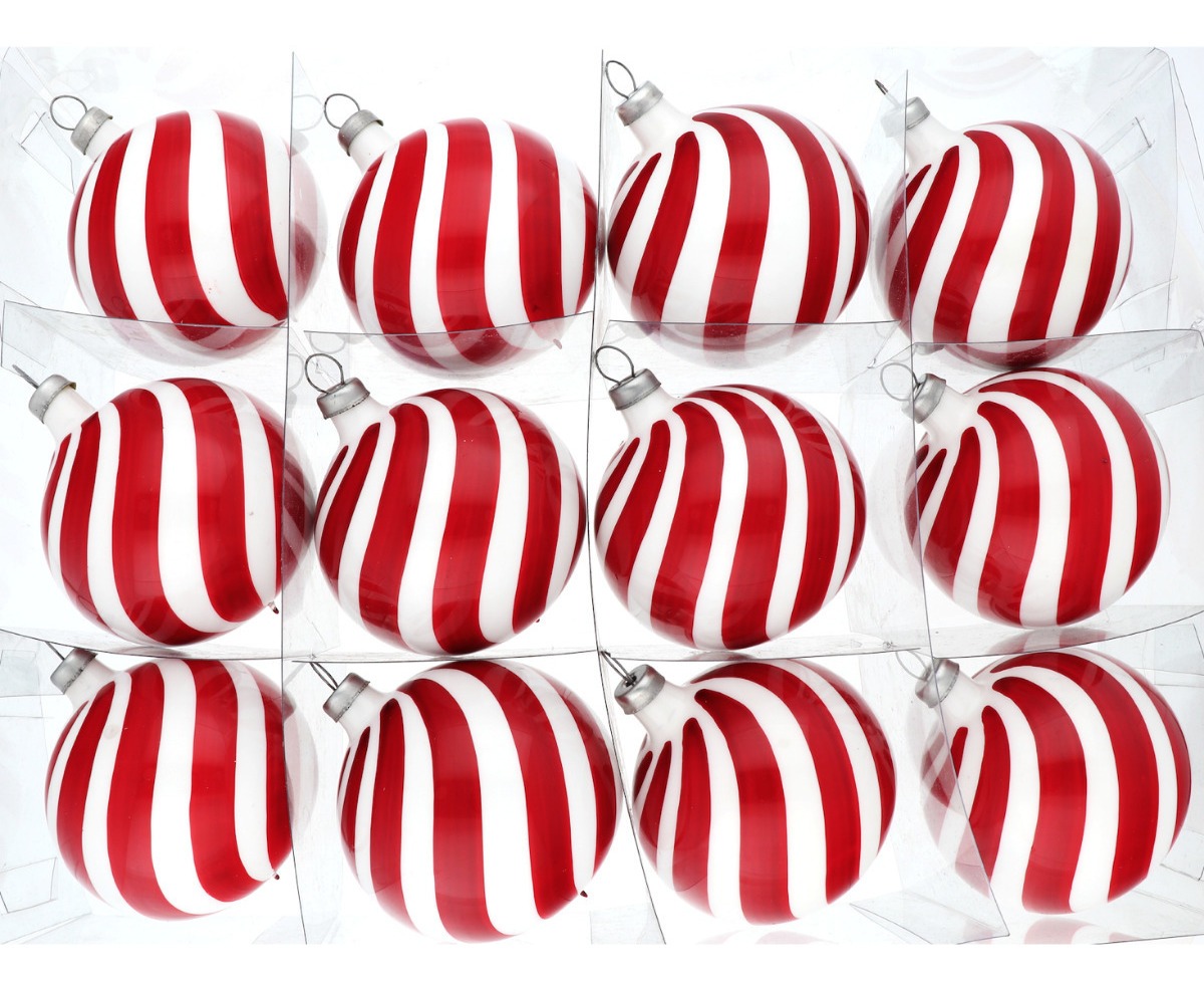 Esferas de Navidad Caramelo Funbu Rojo con Blanco 12 Piezas