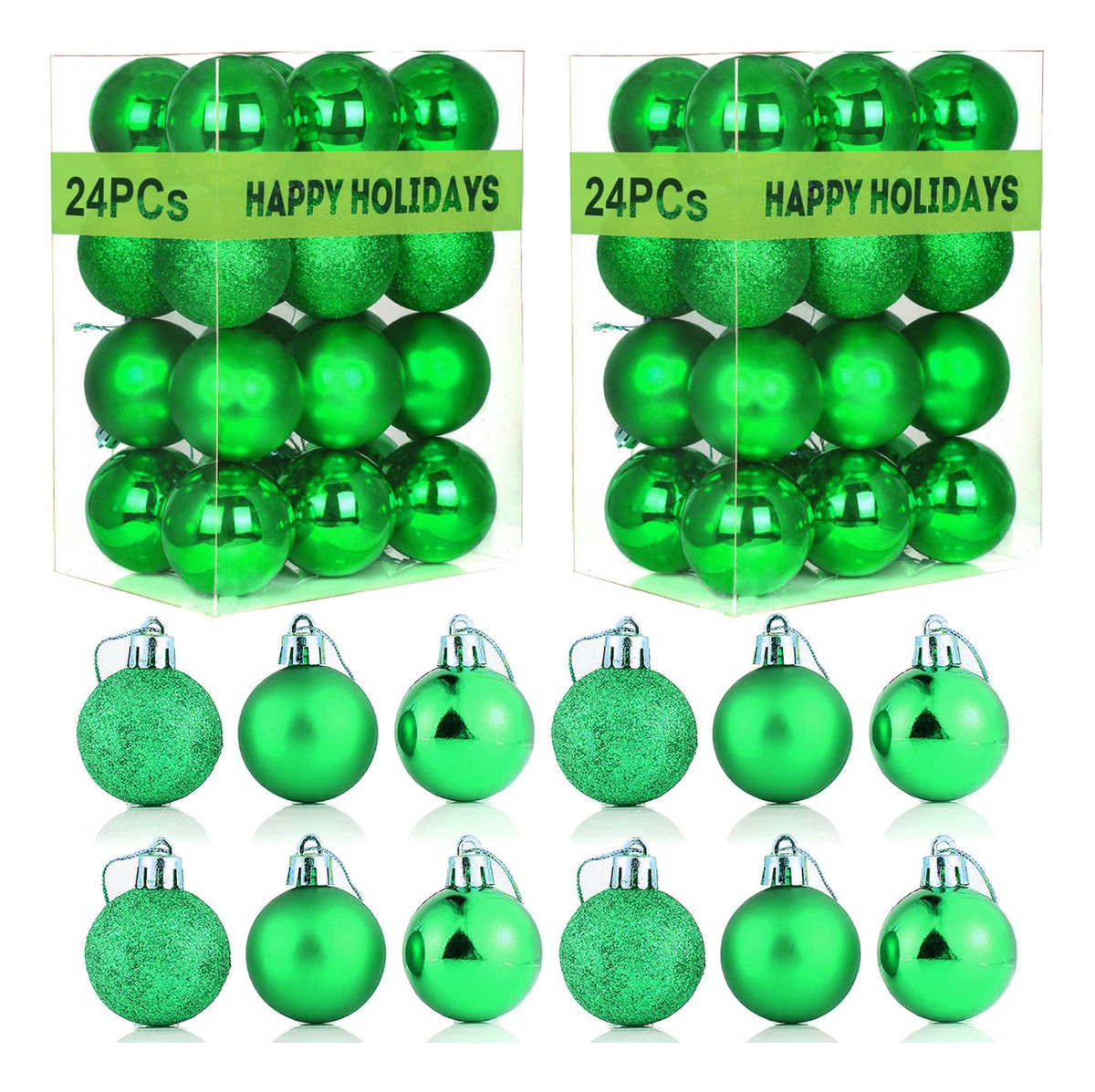 Paquete De 48 Esferas Navideñas Decoración Navidad Árbol 4cm, Verde