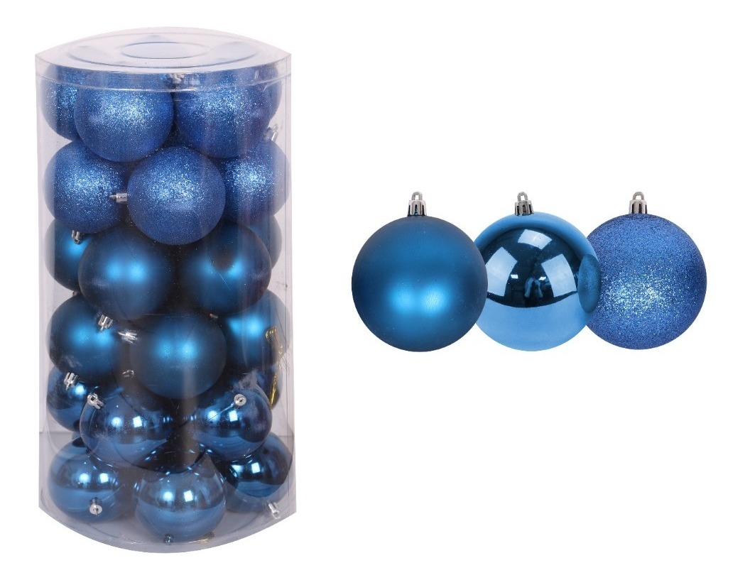 Esferas De Navidad 30pz Decoración Navideña Árbol, Azul Rey
