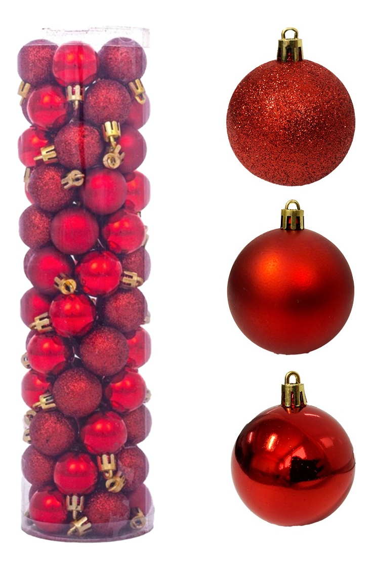 Set De 60 Esferas Navideñas Plástico En Tubo N°6, Rojo