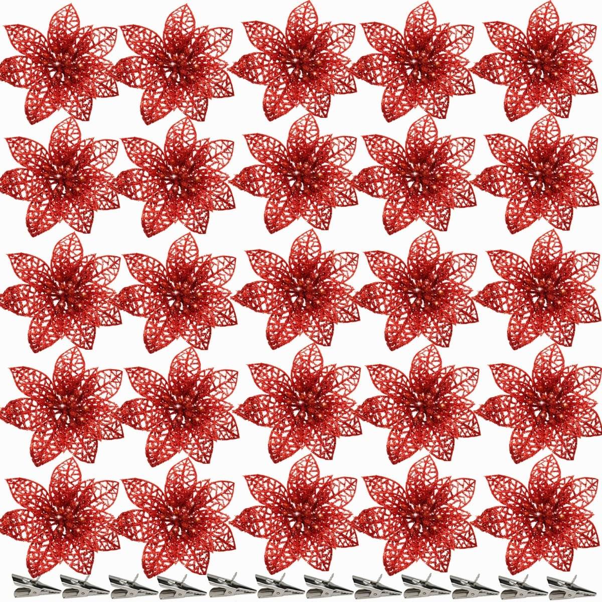 40 Piezas Decoración Para Árbol Navidad Flores Artificiales, Rojo