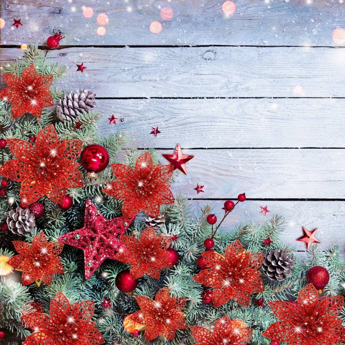 Foto 3 | 40 Piezas Decoración Para Árbol Navidad Flores Artificiales, Rojo