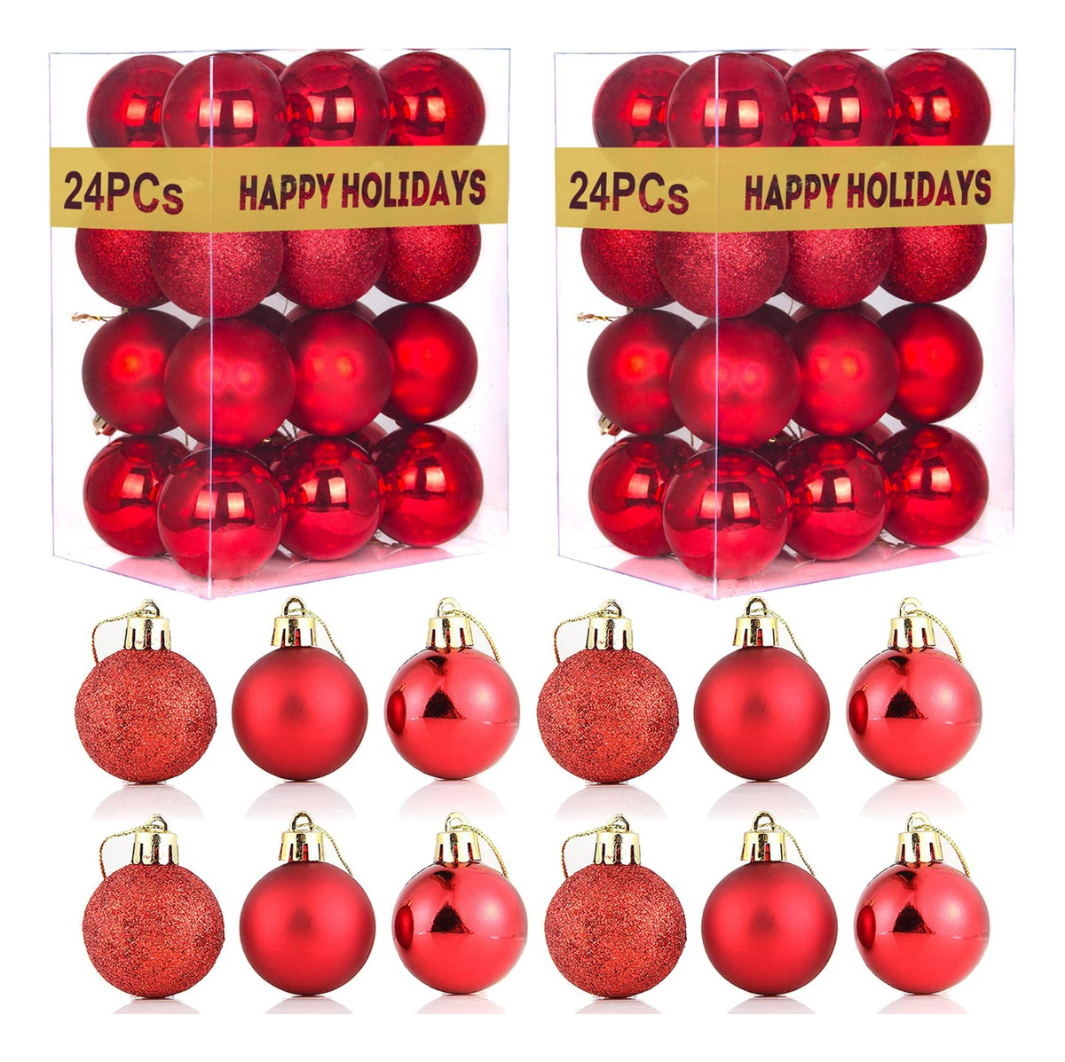 Paquete De 48 Esferas Navideñas Decoración Navidad Árbol 4cm, Rojo