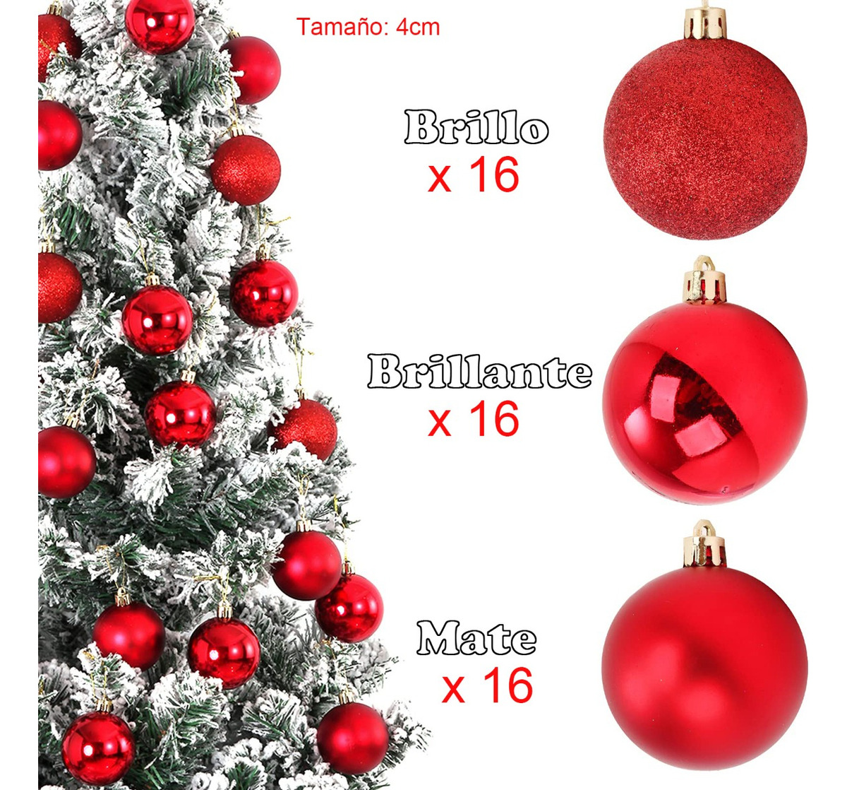 Foto 3 pulgar | Paquete De 48 Esferas Navideñas Decoración Navidad Árbol 4cm, Rojo