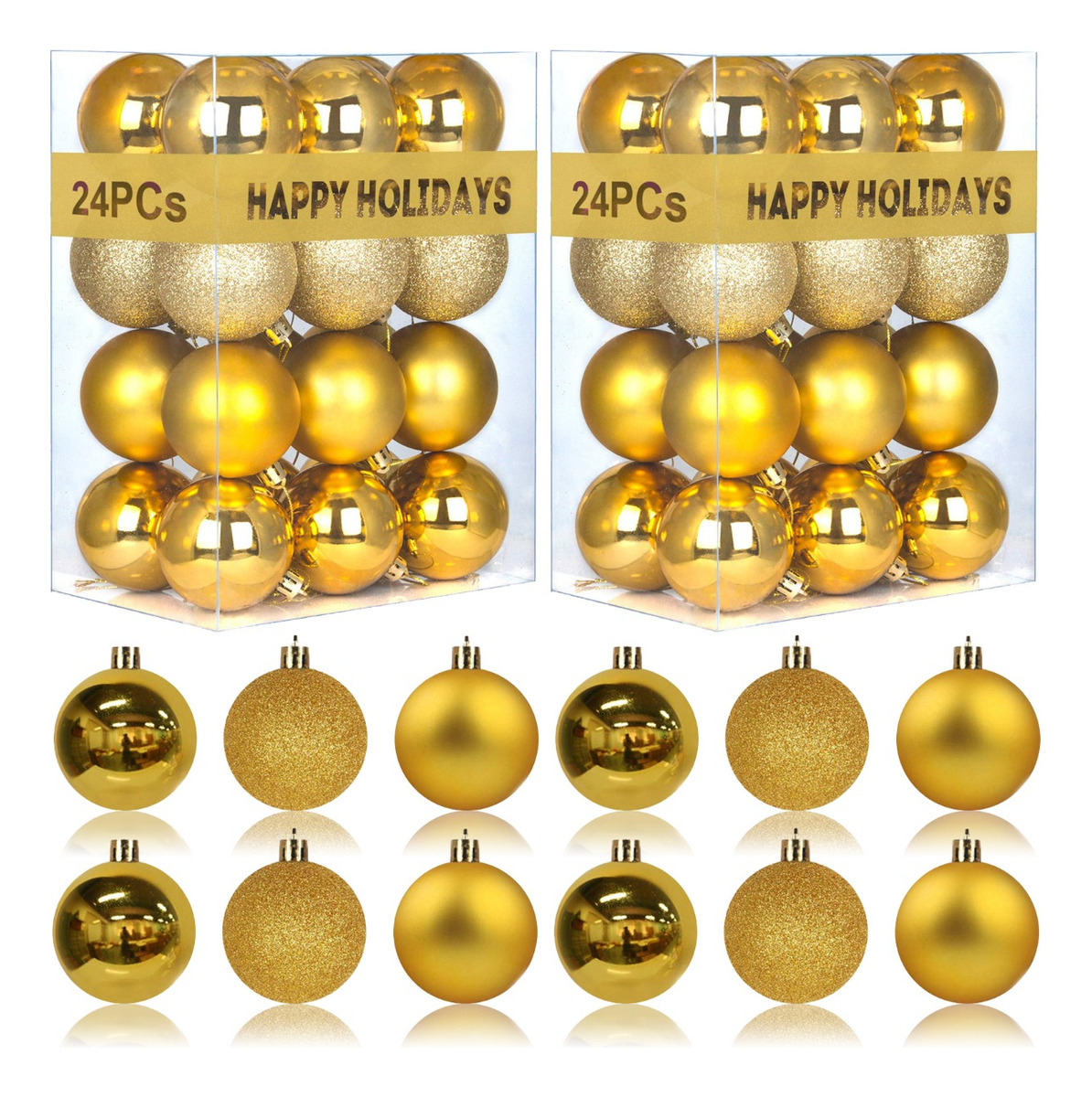 Paquete De 48 Esferas Navideñas Decoración Navidad Árbol 4cm, Dorado