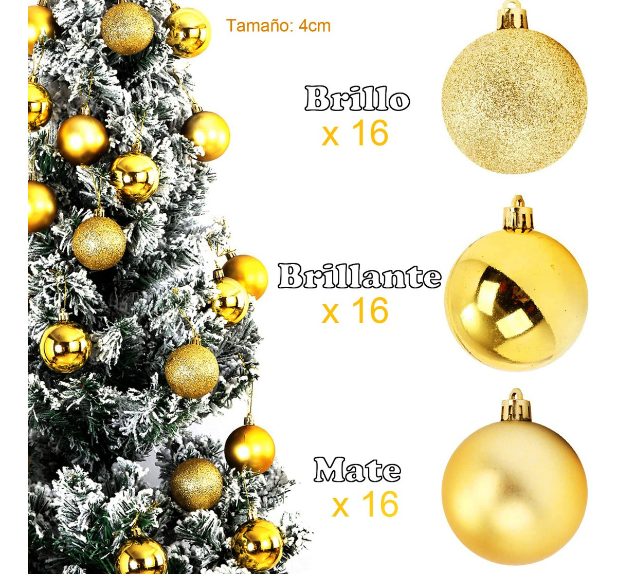 Foto 3 pulgar | Paquete De 48 Esferas Navideñas Decoración Navidad Árbol 4cm, Dorado