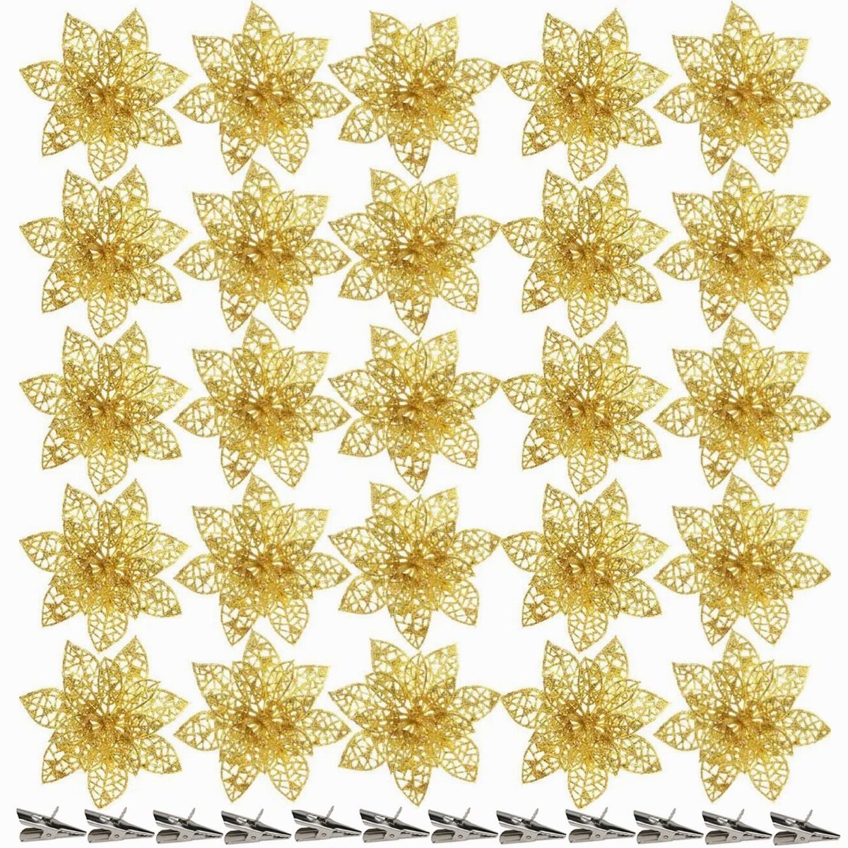 40 Piezas Decoración Para Árbol Navidad Flores Artificiales, Dorado