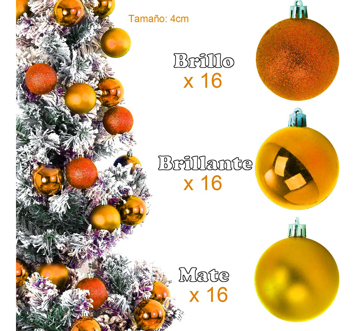 Foto 3 pulgar | Paquete De 48 Esferas Navideñas Decoración Navidad Árbol 4cm, Naranja