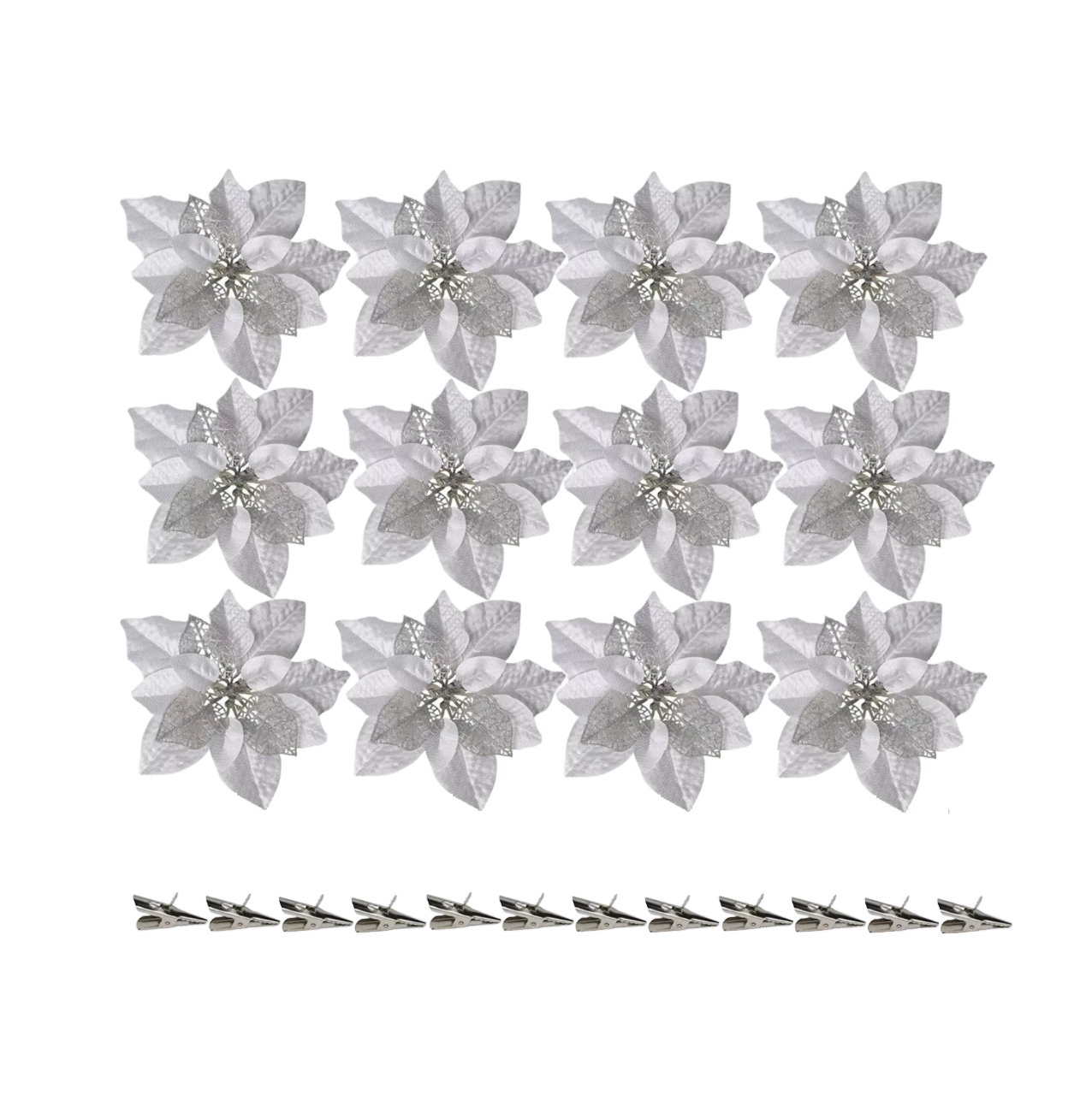 Foto 2 pulgar | Flores de Navidad Belug Plateadas 22 cm 12 Piezas