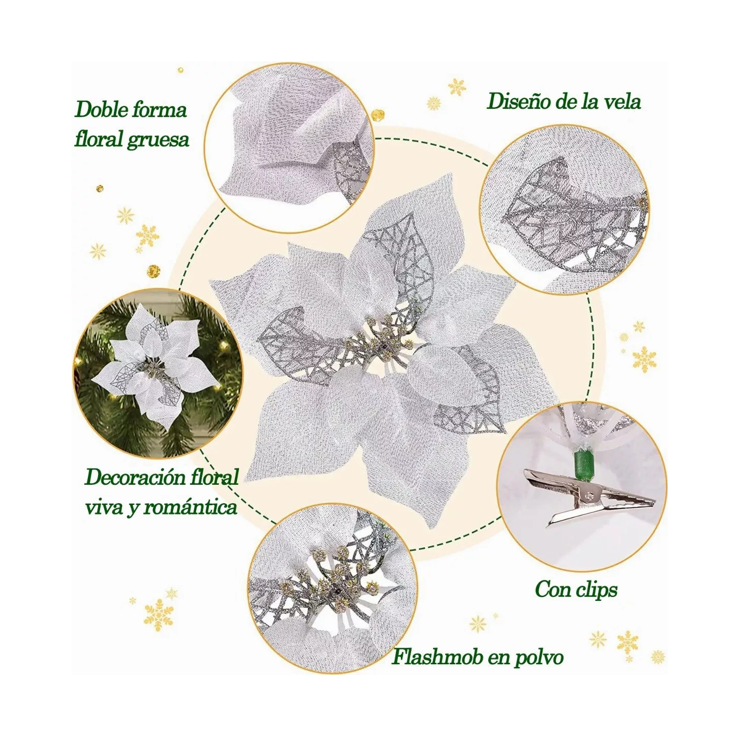 Foto 2 | Flores de Navidad Belug Plateadas 22 cm 12 Piezas