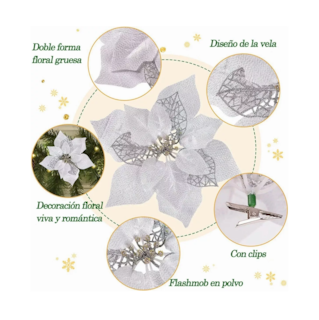 Foto 2 | Flores de Navidad Belug Plateadas 22 cm 12 Piezas