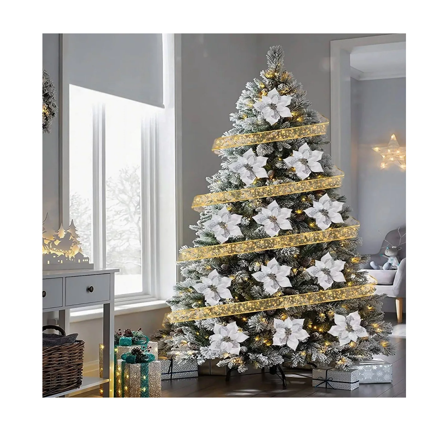 Foto 4 | Flores de Navidad Belug Plateadas 22 cm 12 Piezas