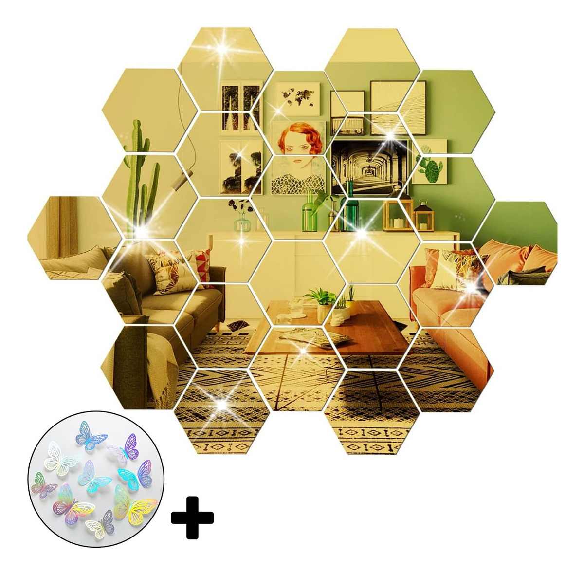 Pegatinas Decorativas tipo Espejo para Pared 48 Piezas + Mariposas 12 Piezas