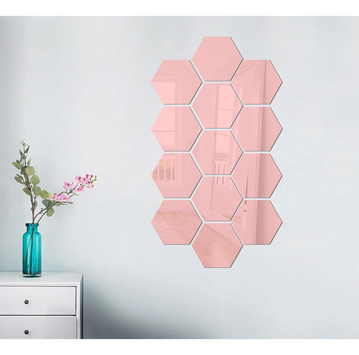 Foto 2 | Pegatinas Decorativas tipo Espejo para Pared 48 Piezas + Mariposas 12 Piezas Rosas