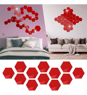 Foto 3 | Pegatinas Decorativas tipo Espejo para Pared 48 Piezas + Mariposas 12 Piezas Rojo