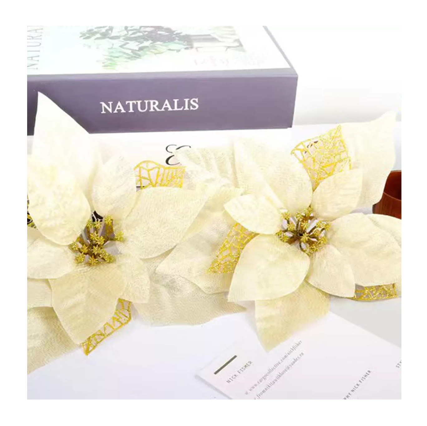 Foto 5 | Flores Noche Buenas Navideñas Artificiales 12 Pcs, Dorado