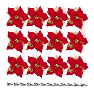Foto 1 | Flores Noche Buenas Navideñas Artificiales 12 Pcs Clip 12 Pzs, Rojo
