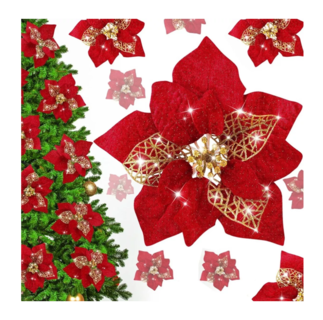 Foto 3 | Flores Noche Buenas Navideñas Artificiales 12 Pcs Clip 12 Pzs, Rojo
