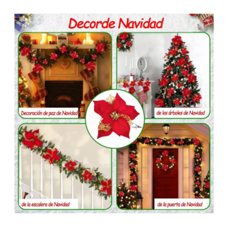 Foto 5 | Flores Noche Buenas Navideñas Artificiales 12 Pcs Clip 12 Pzs, Rojo