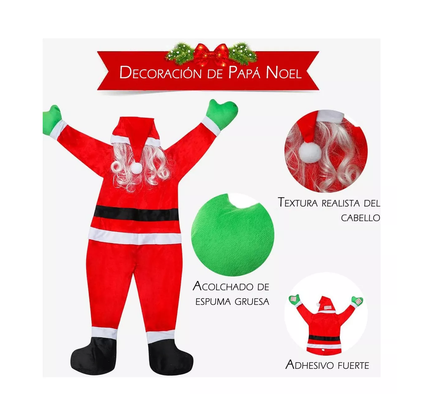 Foto 6 pulgar | Santa Claus Colgante de Escalada Decoración Navidad 170 Cm Rojo