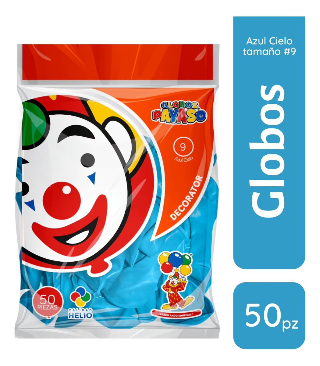 Foto 4 pulgar | Bolsa De Globos Payaso 50pz Elige Color Para Fiesta Latex #9 Azul Cielo