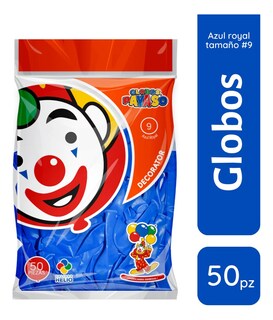 Foto 3 | Bolsa De Globos Payaso 50pz Elige Color Para Fiesta Latex #9 Azul Royal