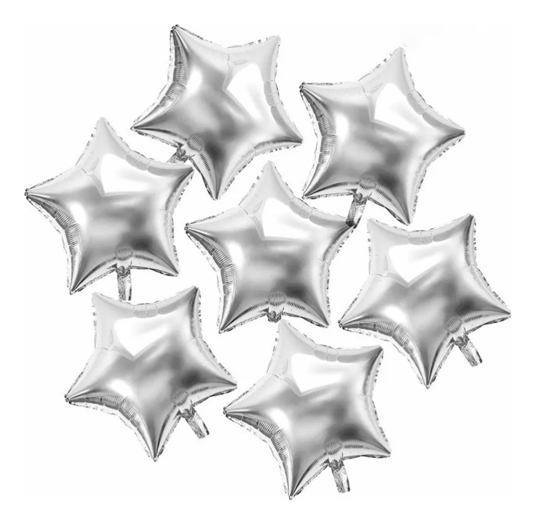 50 Globos Metálicos de Estrellas Plateados