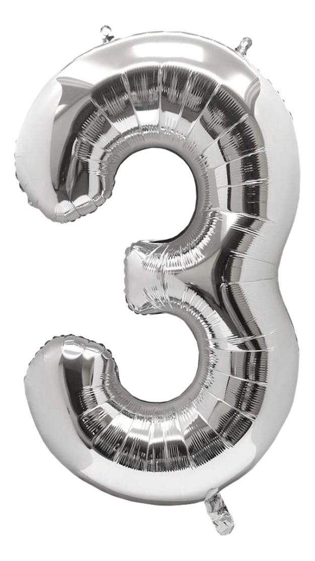 Globo Metalico Numero Gigante 86 Cm 32 In Cumpleaños Fiesta, Número 3 Plata