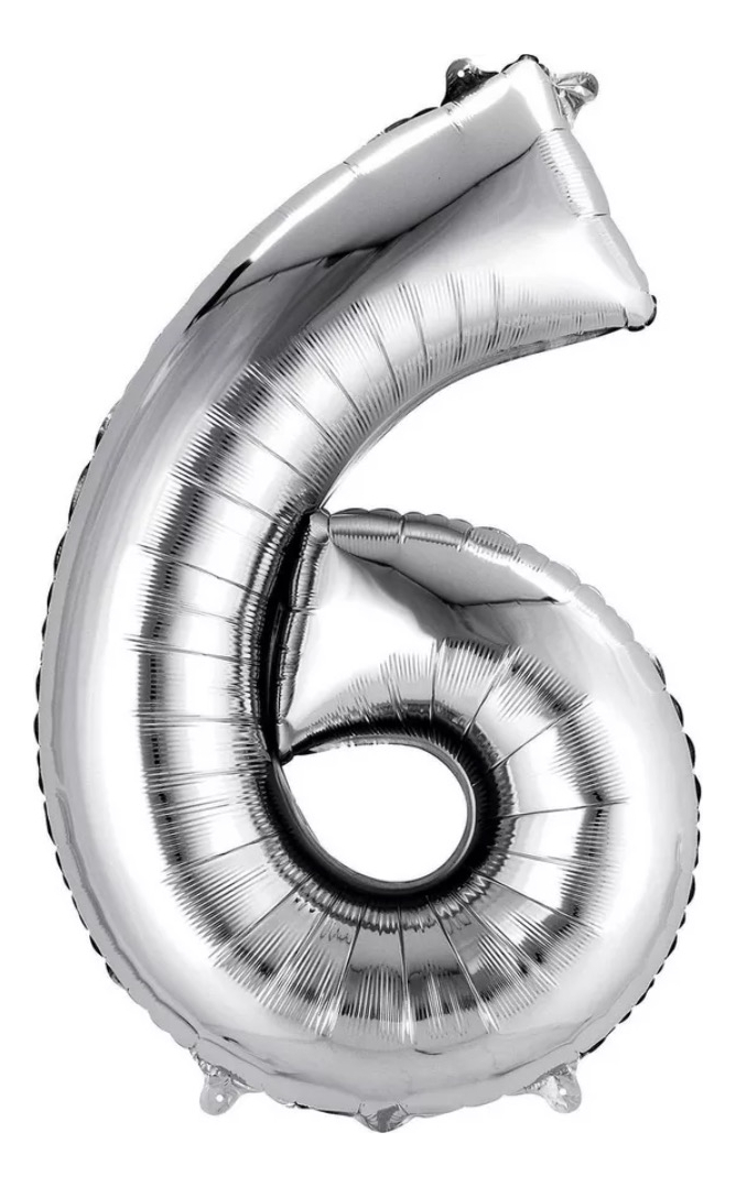 Globo Metalico Numero Gigante 86 Cm 32 In Cumpleaños Fiesta, Número 6 Plata