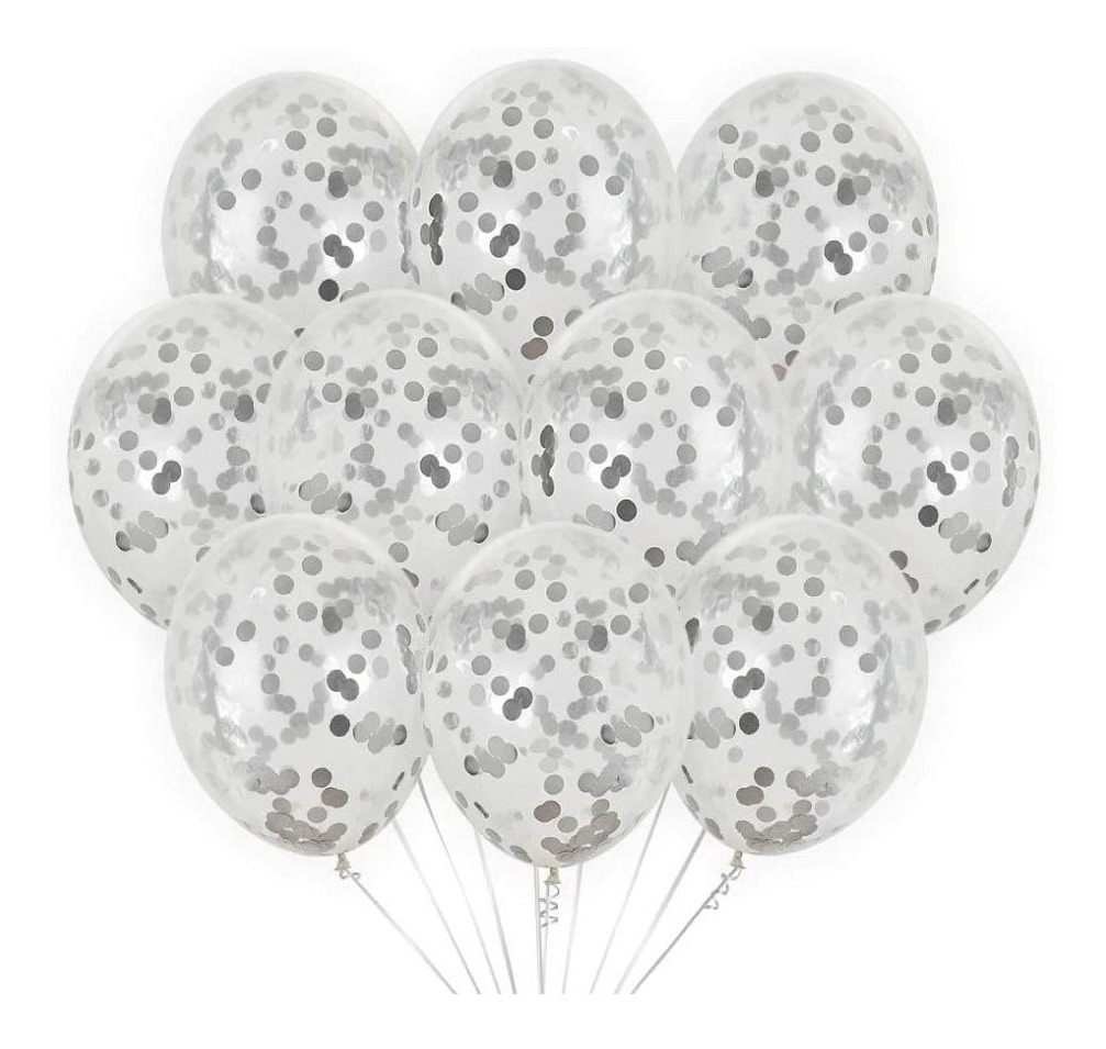 Foto 2 pulgar | 10 Globos Transparentes Con Confeti 12 Pul Latex  Plata