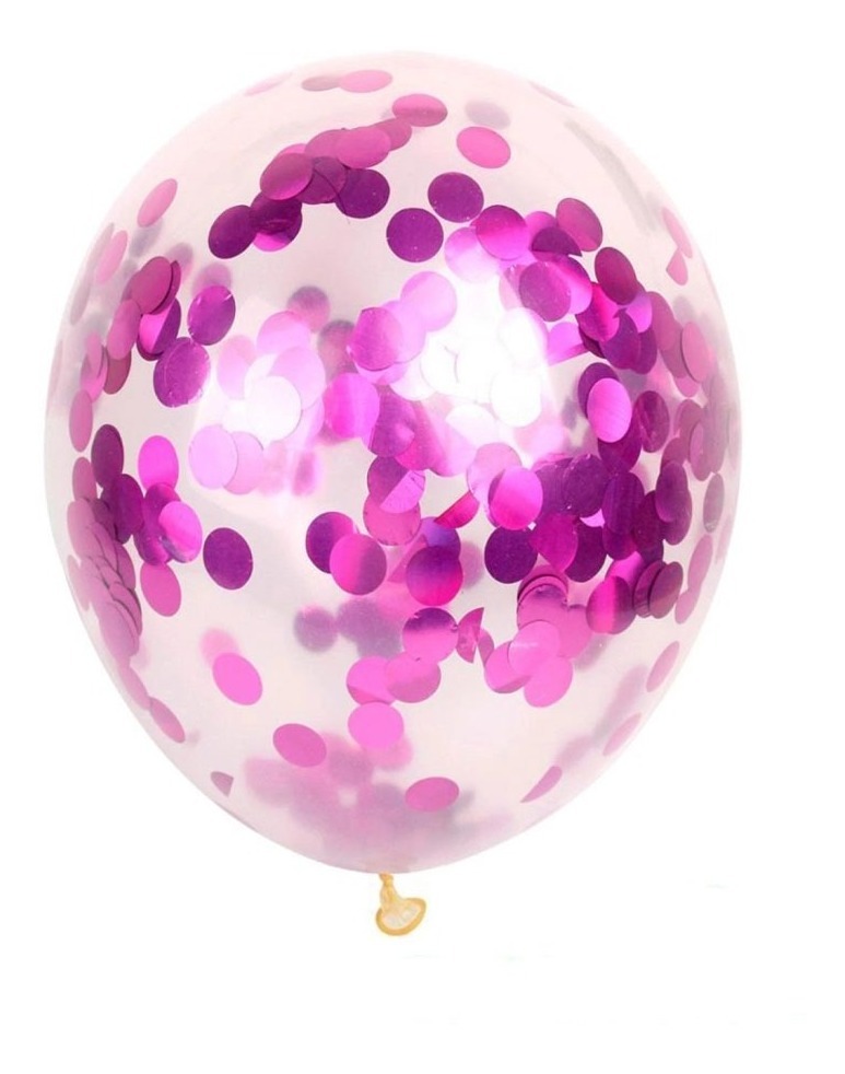 10 Globos Transparentes Con Confeti 12 Pul Latex Rosa Fiusha