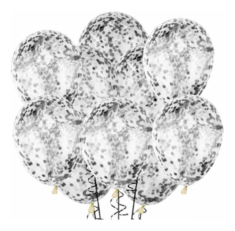 Foto 3 pulgar | 10 Globos Transparentes Con Confeti 12 Pul Latex  Negro