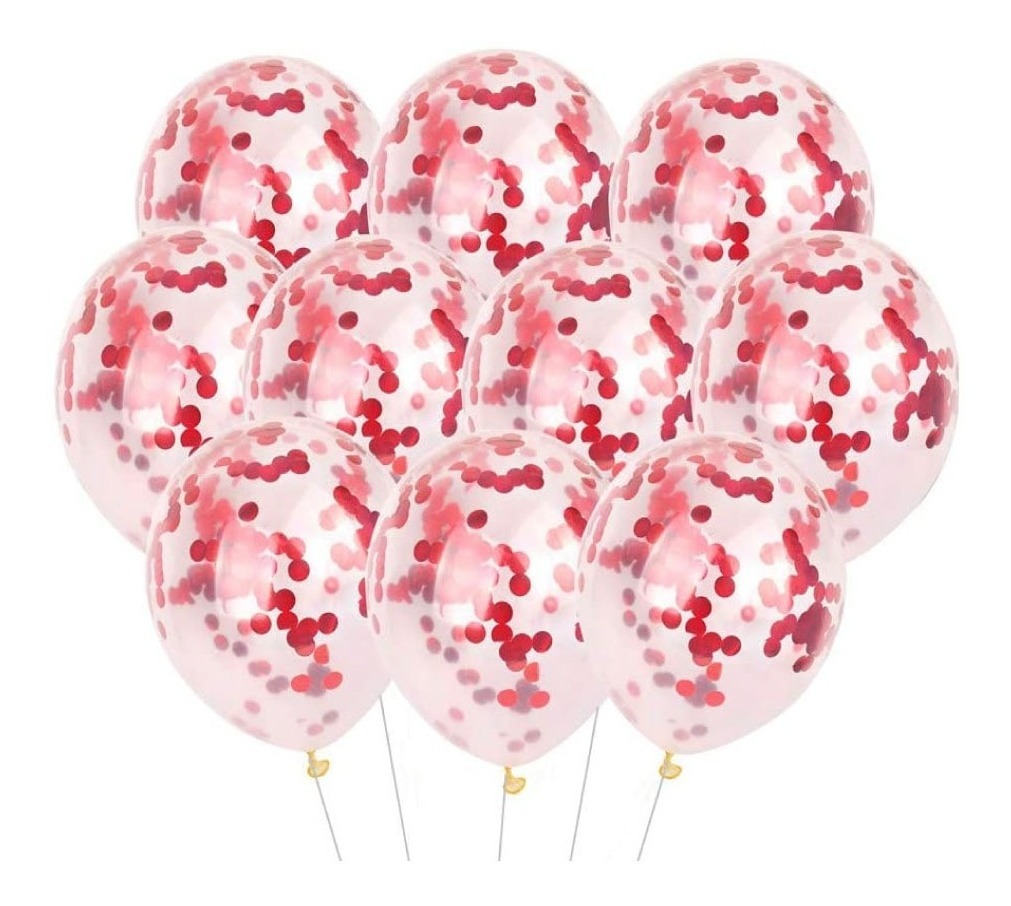 Foto 2 pulgar | 10 Globos Transparentes Con Confeti 12 Pul Latex  Rojo