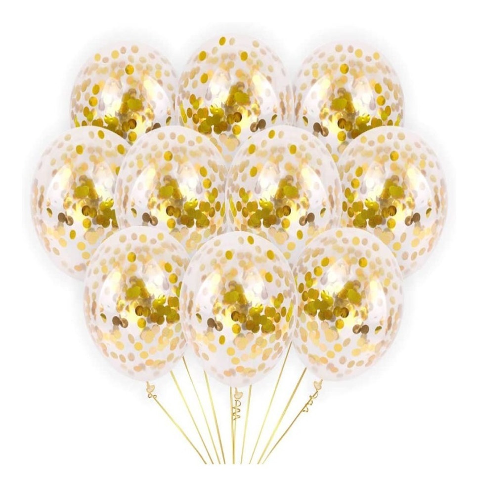 Foto 2 | 10 Globos Transparentes Con Confeti 12 Pul Latex Dorado