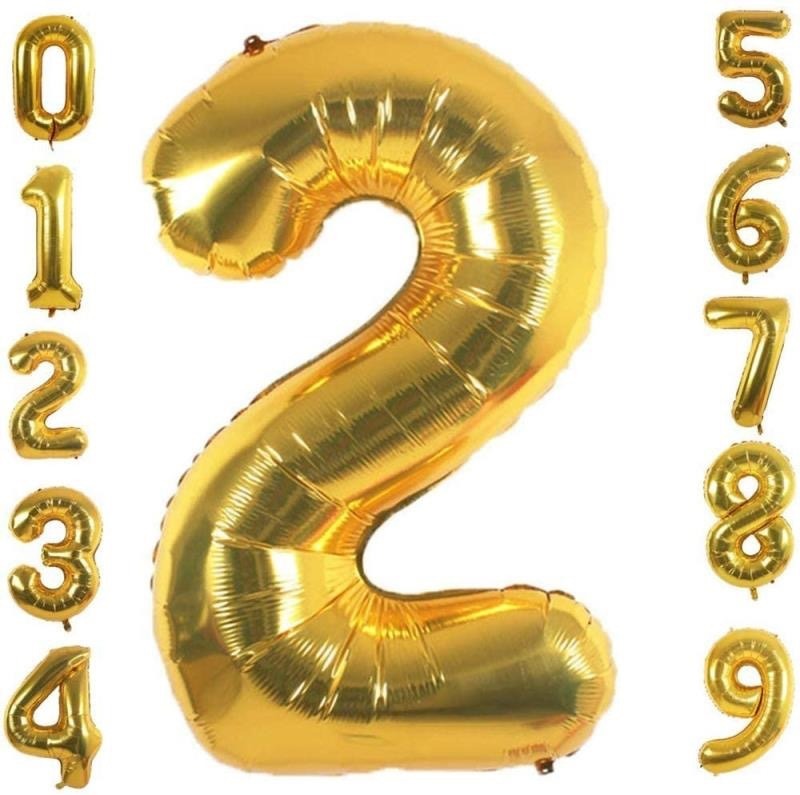 Globo Metálico Numero Gigante 82 Cm Dorado Núm 2