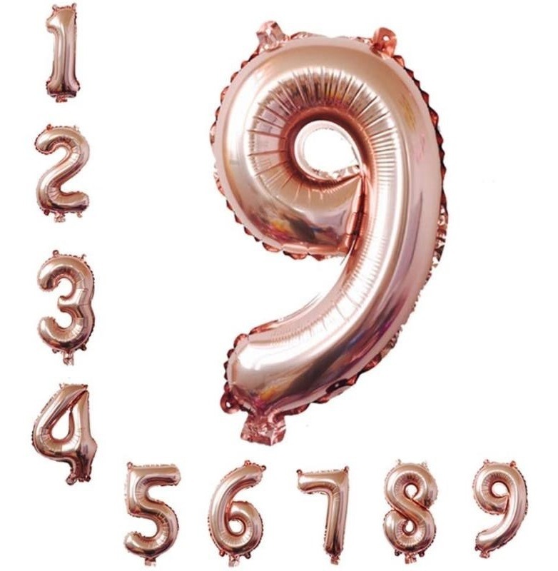 Globo Metálico Numero Gigante 82 Cm Rosaoro Núm 9