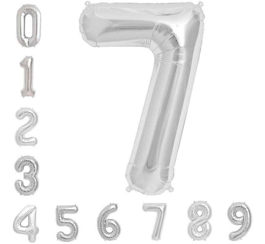 Globo Metálico Numero Gigante 82 Cm Plata Núm 7