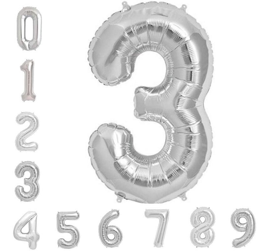 Globo Metálico Numero Gigante 82 Cm Plata Núm 3