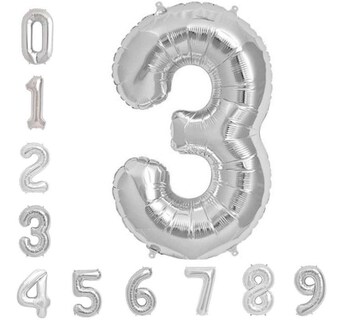 Foto 1 | Globo Metálico Numero Gigante 82 Cm Plata Núm 3