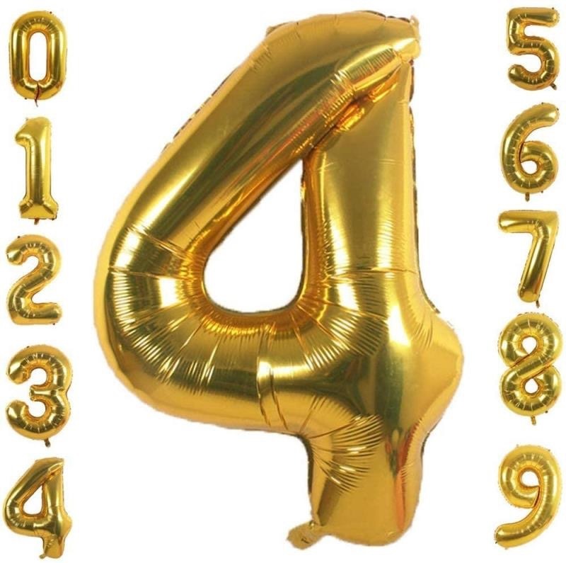 Globo Metálico Numero Gigante 82 Cm Dorado Núm 4