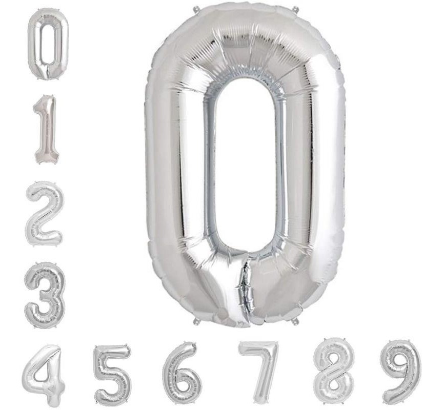 Globo Metálico Numero Gigante 82 Cm Plata Núm 0