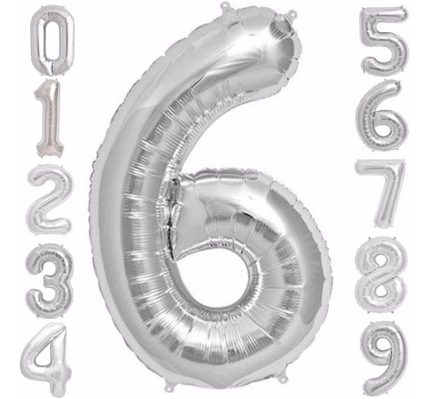 Globo Metálico Numero Gigante 82 Cm Plata Núm 6