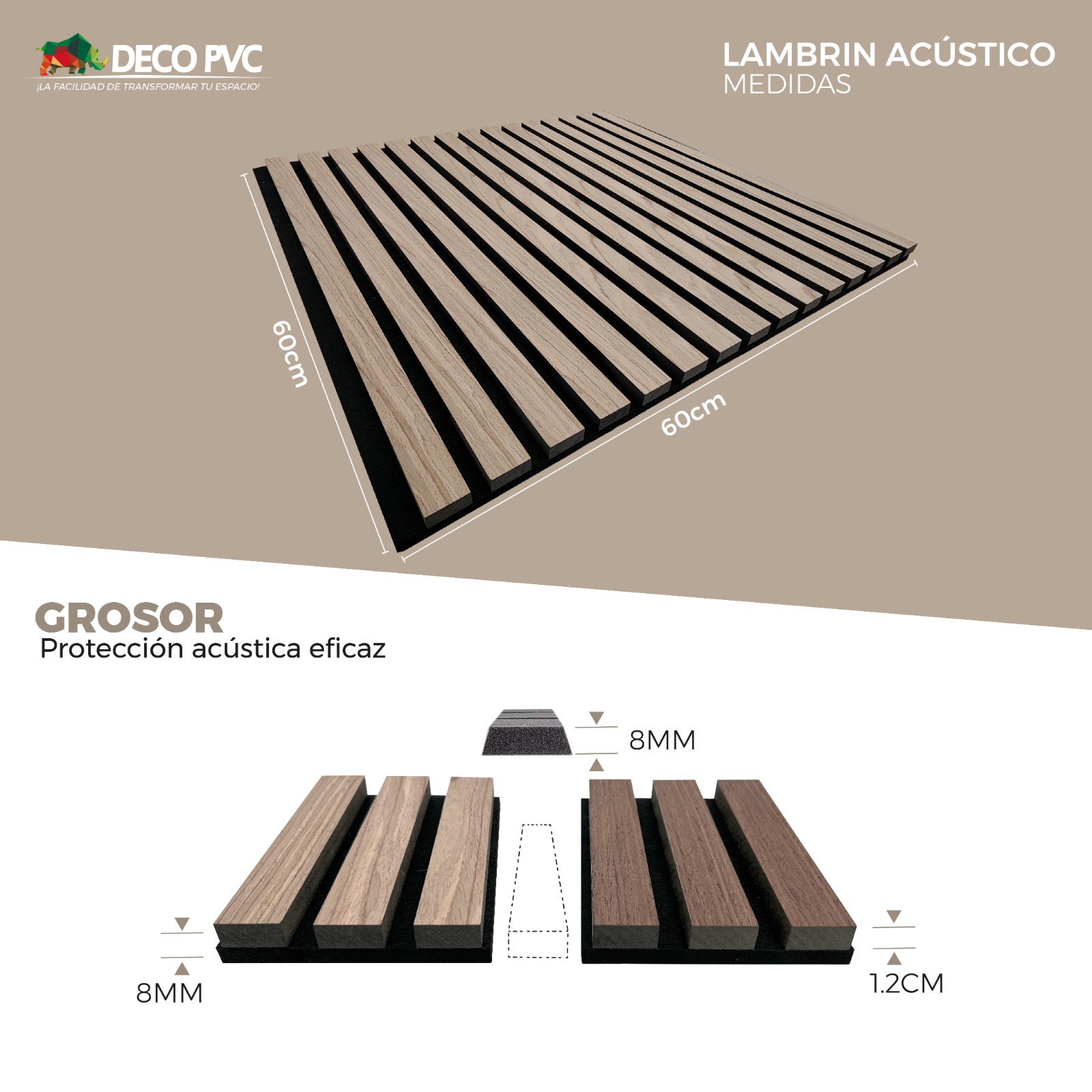 Foto 6 pulgar | Lambrín Acústico Panel Decorativo 60 x 60 cm 4 Piezas