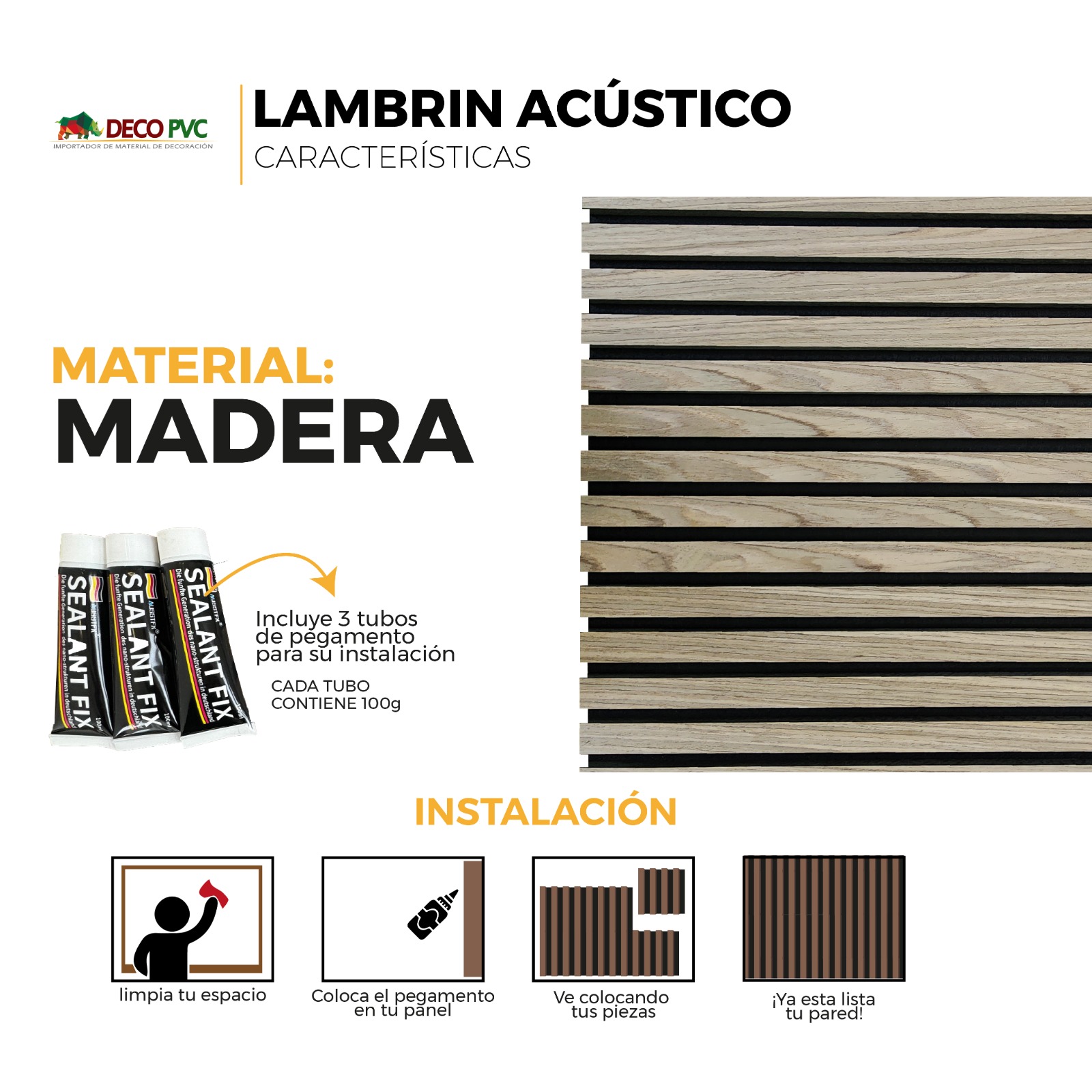 Foto 8 pulgar | Lambrín Acústico Panel Decorativo 60 x 60 cm 4 Piezas
